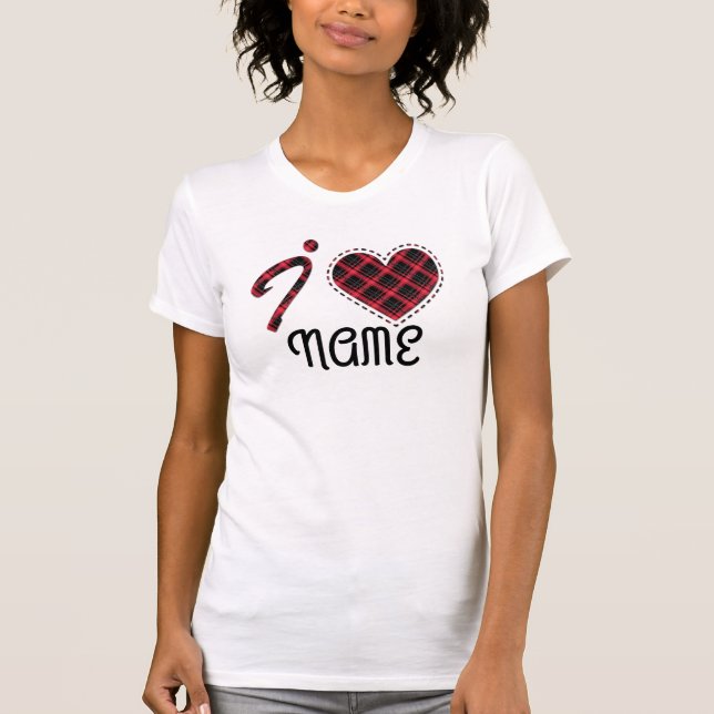 T-shirt J'adore... Coeur, plaid (Devant)