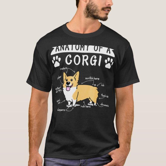 T-shirt J'adore Corgi  Anatomie D'un Corgi (Devant)