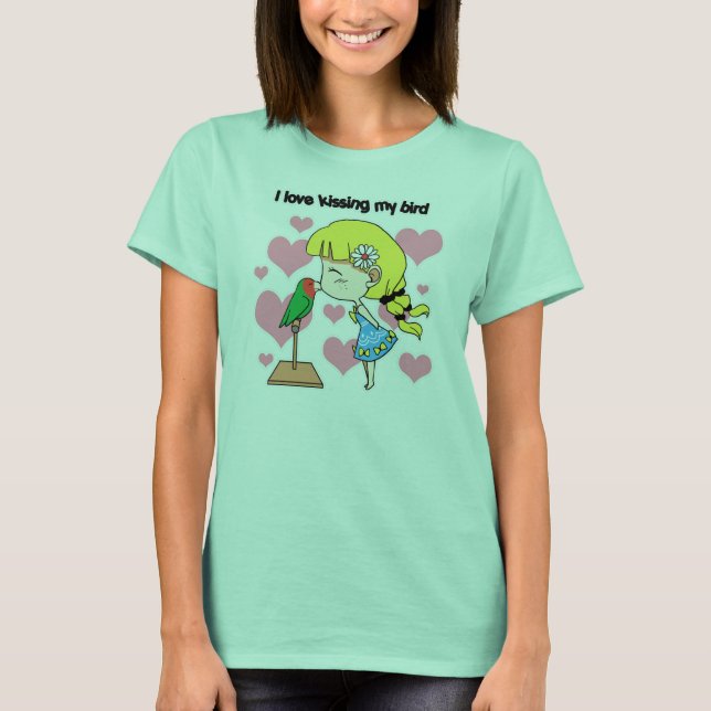 T-shirt J'adore embrasser mon oiseau mignon dessin animé (Devant)