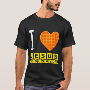 T-shirt J'adore Jésus Gaufre Cœur Drôle Petit Déjeuner Chr