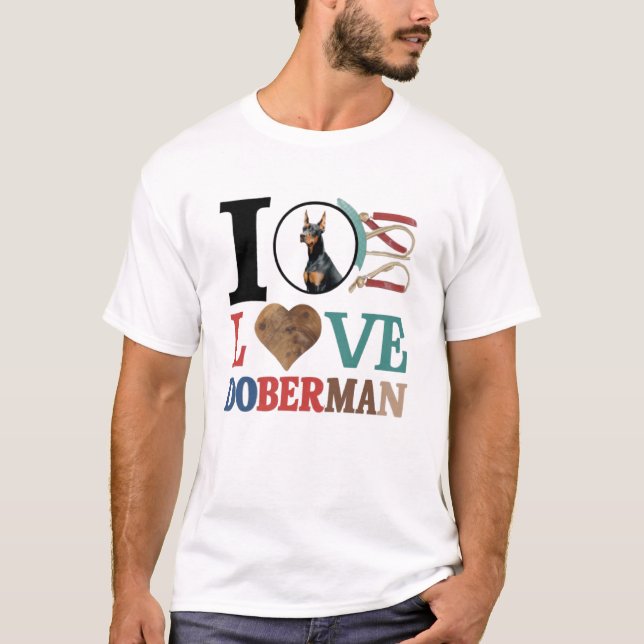 T-shirt J'adore le chien Doberman (Devant)