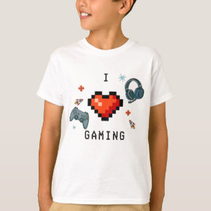 T-shirt J'adore le cœur de pixel de jeu pour enfants de jo