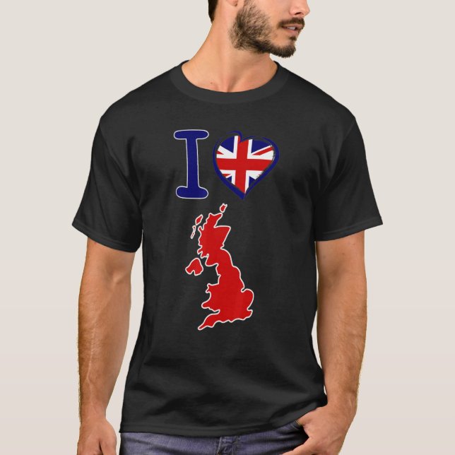 T-shirt J'adore le drapeau britannique en forme d'oreille (Devant)