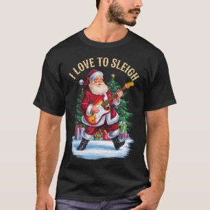 T-shirt J'adore le Père Noël en traîneau jouant de la guit