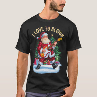 T-shirt J'adore le Père Noël en traîneau jouant de la guit