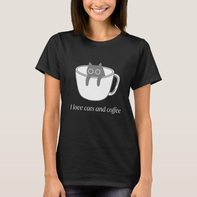 T-shirt J'adore les chats et le café (Devant)