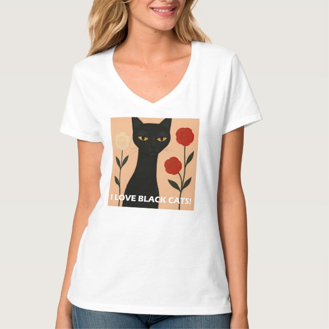 T-SHIRT J'ADORE LES CHATS NOIRS ! (Devant)