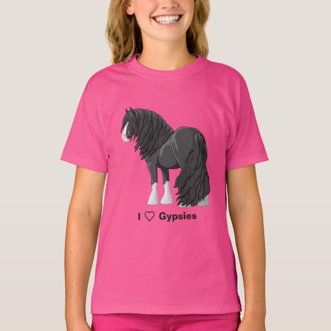 T-shirt J'adore les chevaux de la banderole noire tzigane (Devant)