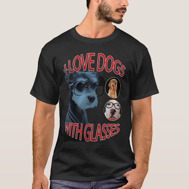 T-shirt J'adore les chiens avec des lunettes (Devant)