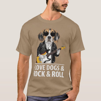 T-shirt J'adore les chiens Rock Roll Beagle jouant de la g
