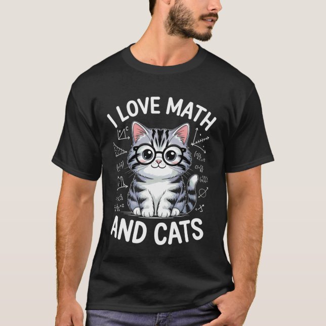 T-shirt J'adore les maths et les chats Mignon chat nerd (Devant)