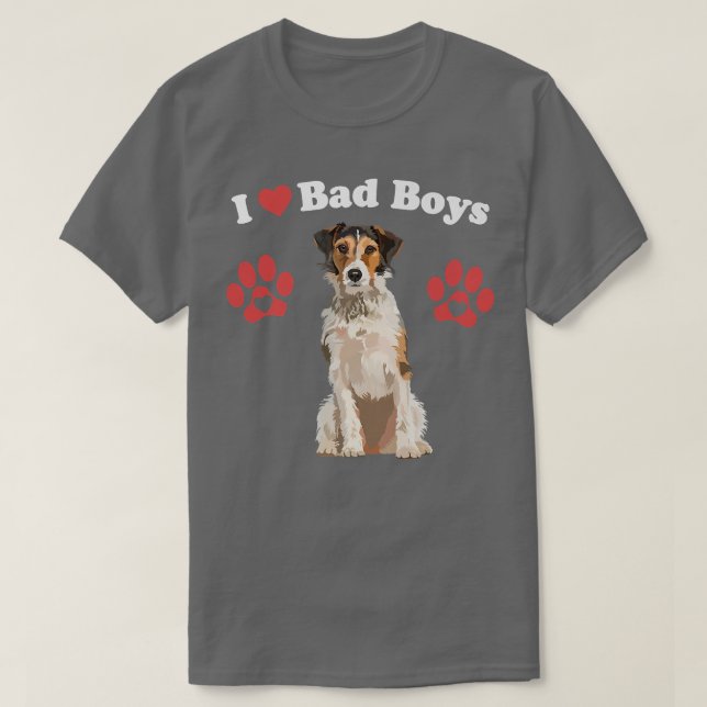 T-shirt J'ADORE LES MAUVAIS GARÇONS Drôle Homme Fo Terrier (Design devant)