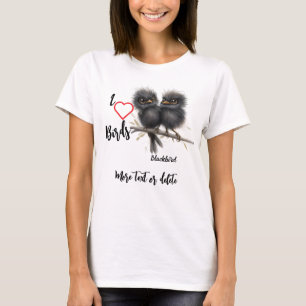 T-shirt J'adore les oiseaux Whimsical Blackbird