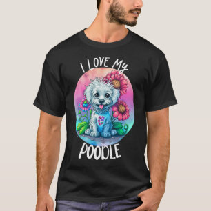 T-shirt J'adore ma maman de chien caniche fleurs chiot flo