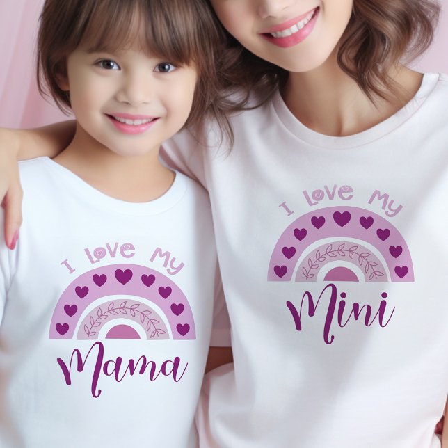 T-shirt J'adore ma Mini Boho Arc-en-ciel Mama Mini assorti (Mommy and Me tees with sweet rainbow design .. mom and kid shirts sold separately)