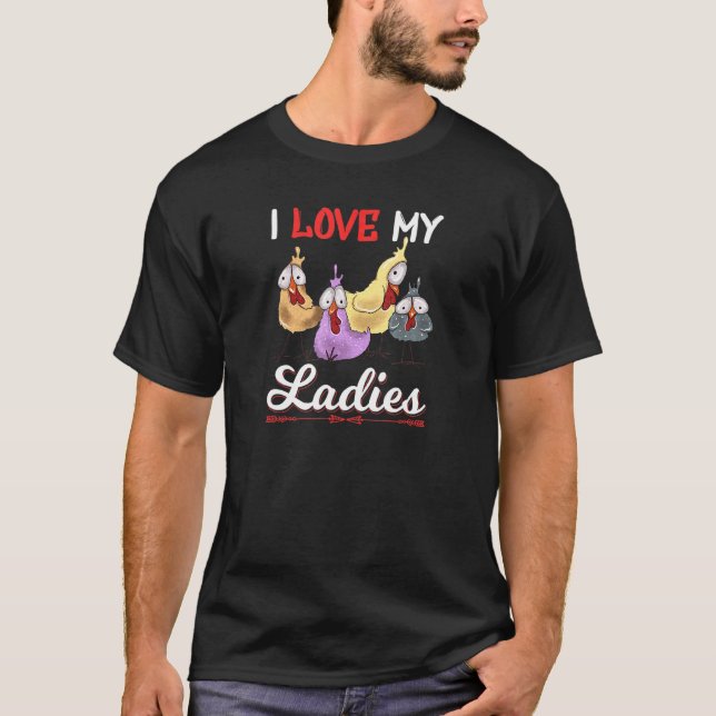 T-shirt J'adore mes dames fermières de poulets (Devant)