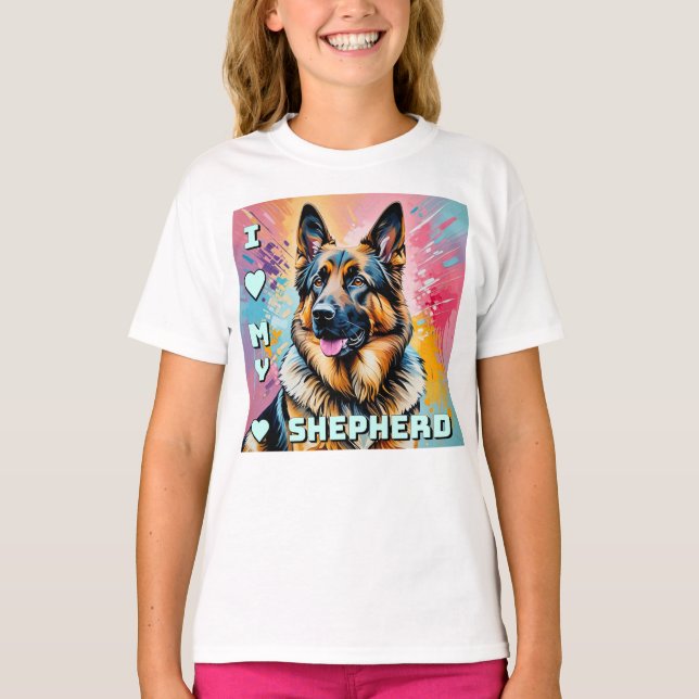 T-shirt J'adore mon berger allemand (Devant)