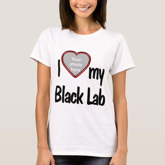 T-shirt J'adore mon Black Lab Cute Red Heart Photo Frame (Devant)