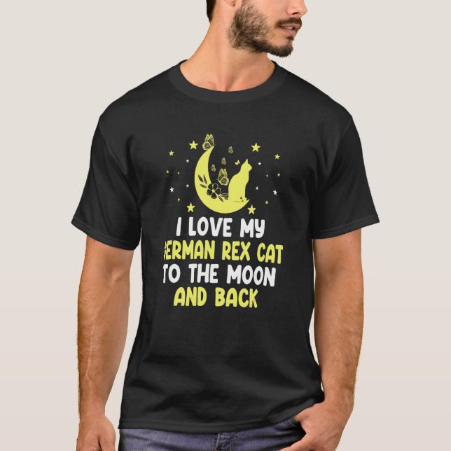 T-shirt J'adore mon chat German Rex jusqu'à la lune  Chat  (Devant)