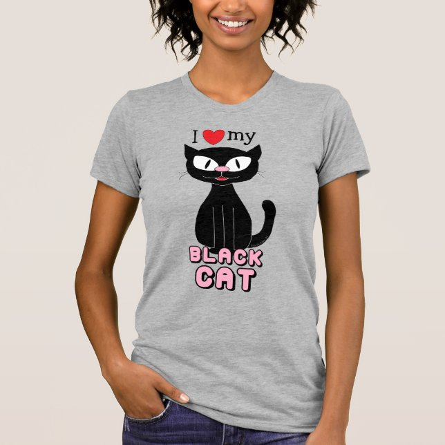 T-shirt J'adore mon chat noir mignon (Devant)