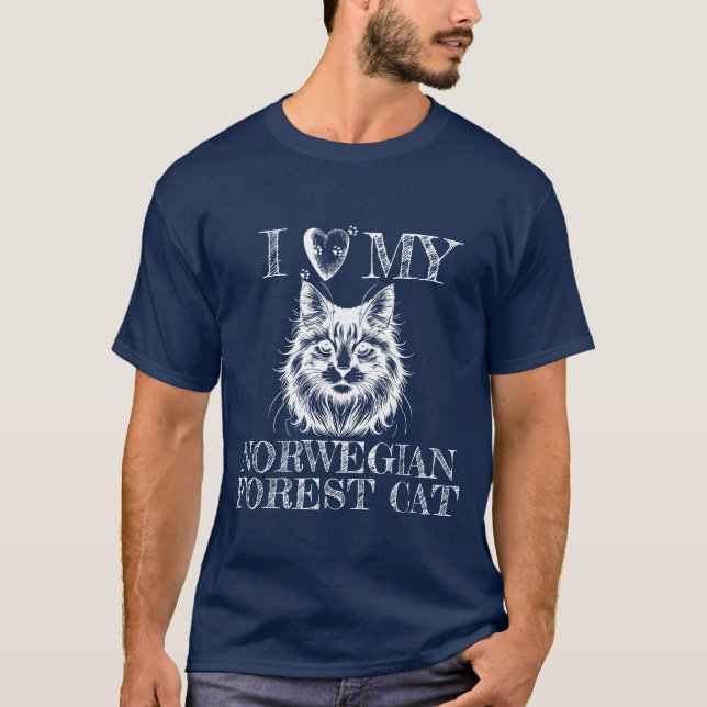 T-shirt J'adore mon chat norvégien empreintes blanches (Devant)