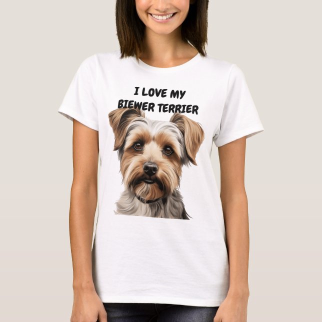 T-SHIRT J'ADORE MON CHIEN BIEWER TERRIER (Devant)