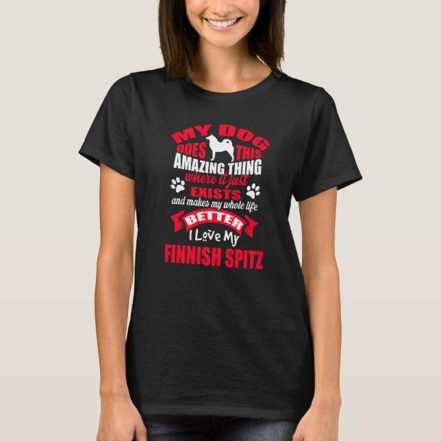 T-shirt J'adore mon chien Chien Finlandais Spitz Chiens de (Devant)
