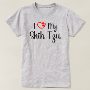 T-shirt J'adore mon design cœur rouge patte de Shih Tzu