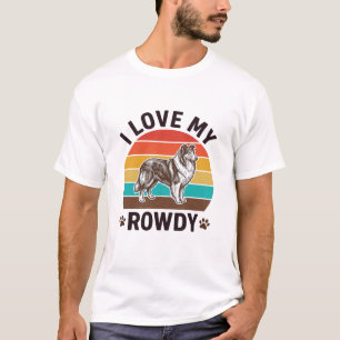 T-shirt J'adore mon design de chien Colley vintage turbule