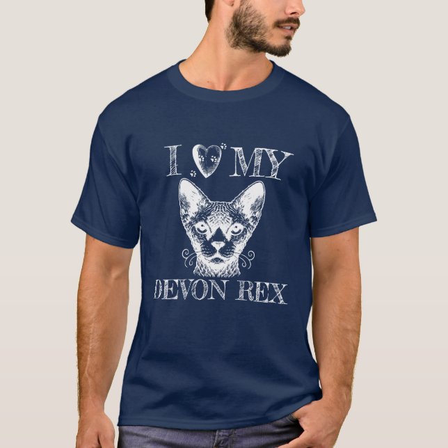 T-shirt J'adore mon Devon Rex, empreintes de pattes de cha (Devant)