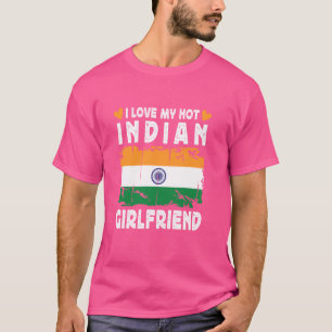 T-shirt J'adore mon hot ami indien Couple India Drapeau