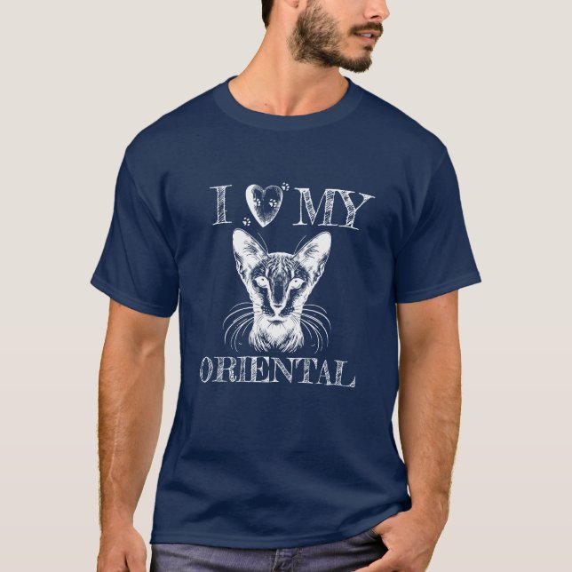 T-shirt J'adore mon Oriental, empreintes de patte de chat  (Devant)