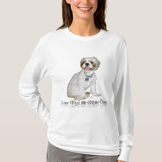 T-shirt J'adore mon petit chien blanc - Shih Tzu (Devant)