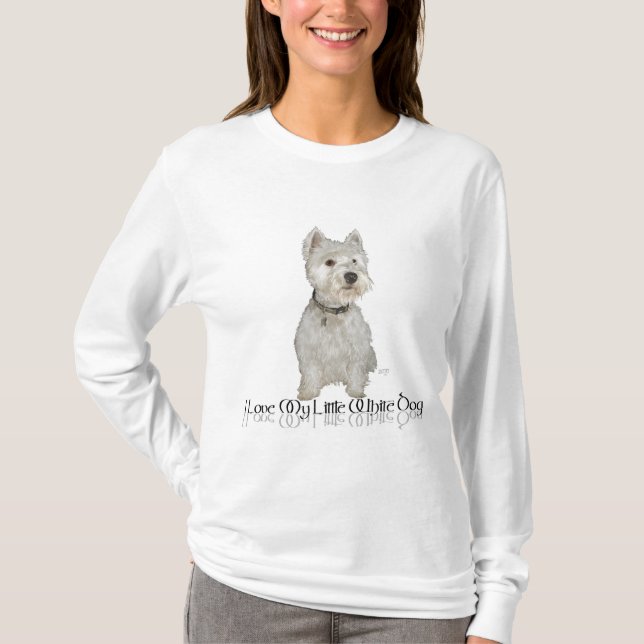 T-shirt J'adore mon petit chien blanc - Westie (Devant)