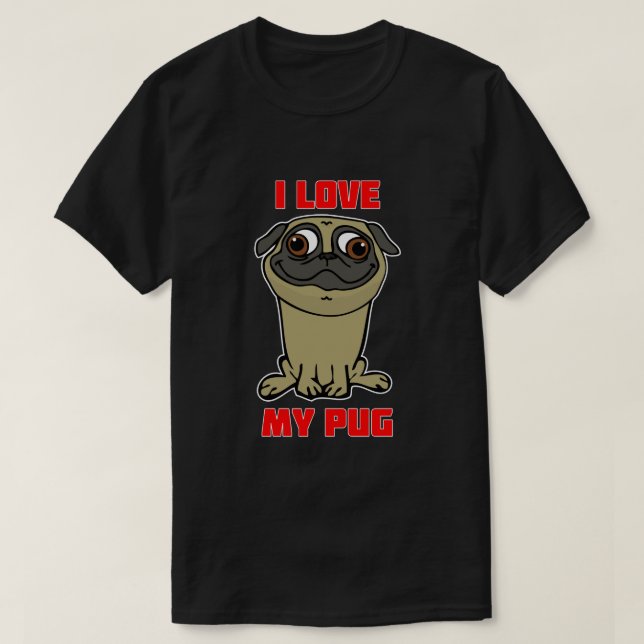 T-shirt J'adore mon pug (Design devant)