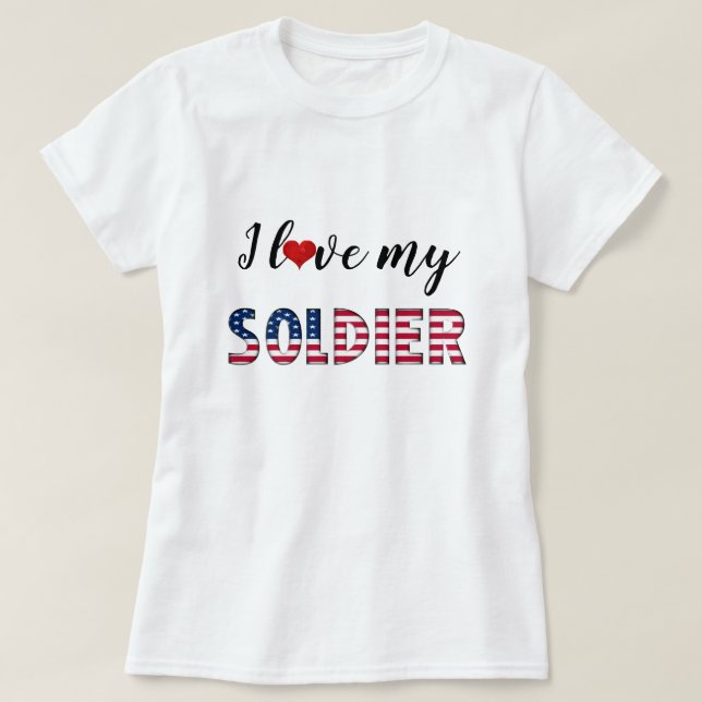 T-shirt J'adore mon soldat American Flag Typographie migno (Design devant)