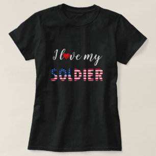 T-shirt J'adore mon soldat American Flag Typographie migno