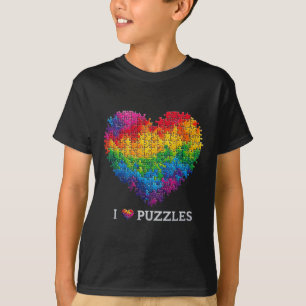 T-shirt J'Adore Puzzles Puzzle Cœur Arc-en-Ciel Pour Homme