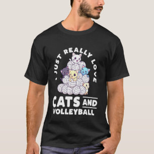 T-shirt J'adore Vraiment Les Chats Et Le Volleyball Drôle 