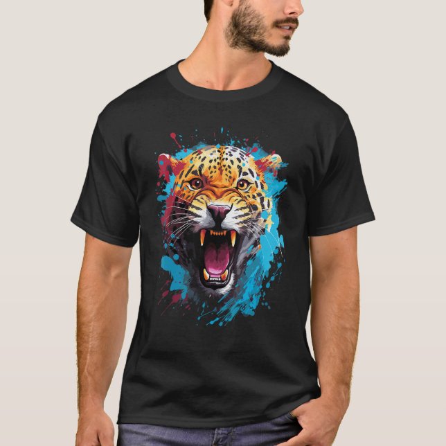 T-shirt Jaguar Grand Chat Conception Graphique Art Splash  (Devant)