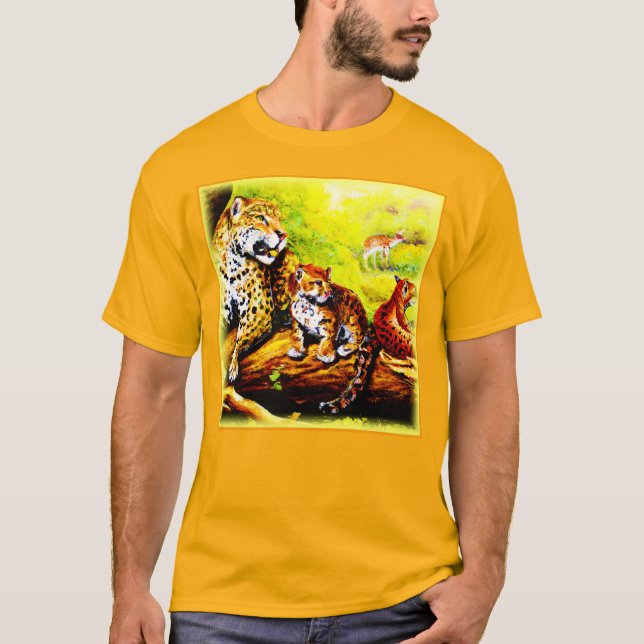T-shirt Jaguar Maman et Cubs Se détendre dans la jungle. C (Devant)