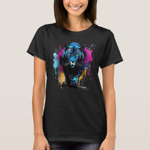 T-shirt Jaguar noir coloré amateur de gros chat faune écla