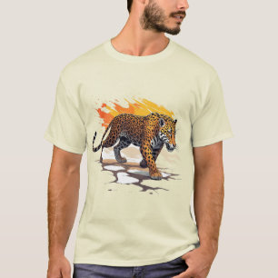 T-shirt Jaguar traquant un grand félin dans une illustrati