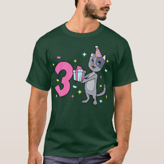 T-shirt J'ai 3 ans avec la fille de chat anniversaire 3 an