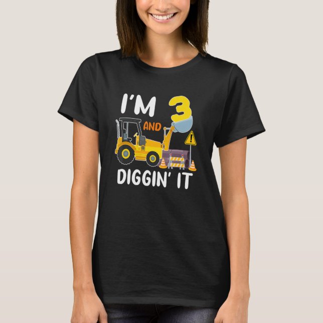 T-shirt J'ai 3 ans et creuser l'excavateur de construction (Devant)