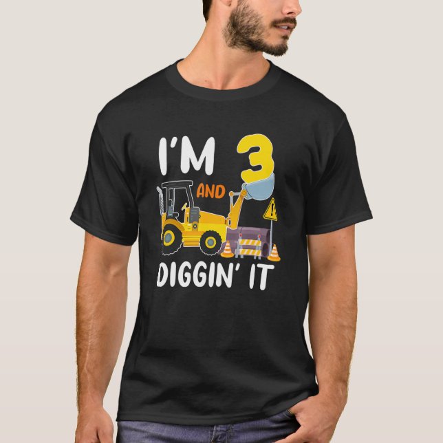 T-shirt J'ai 3 ans et creuser l'excavateur de construction (Devant)
