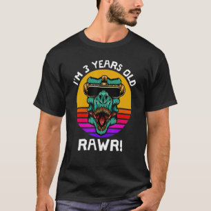 T-shirt J'ai 3 ans Rawr Retro Dinosaur Sunset 3ème Bir