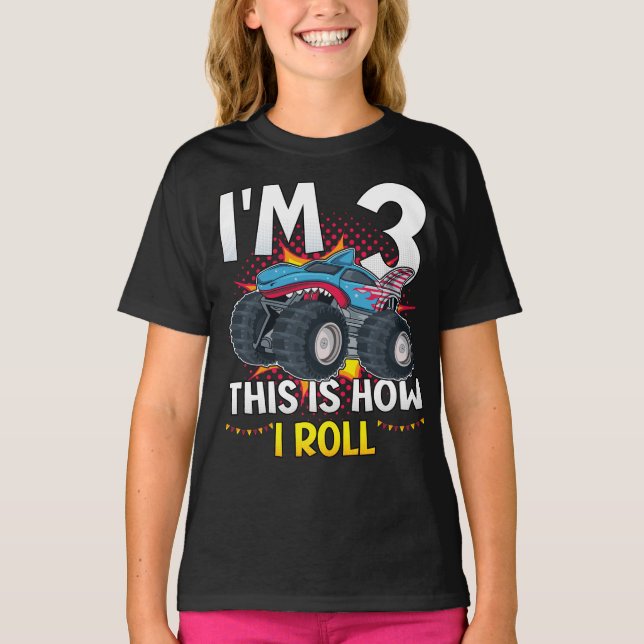T-shirt J'ai 3 ans Voici comment je roule Monster Truck Gi (Devant)