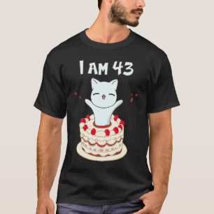 T-shirt J'ai 43 mignonne chaton avec gâteau d'anniversaire