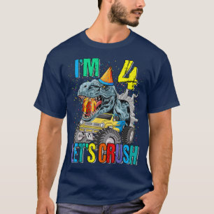 T-shirt J'ai 4 ans, écrasons le dinosaure de camion Monste